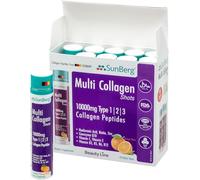 Sunberg Multi Peptides Liquid Shots - 10,000mg Hydrolyzed Collagen Type 1, 2, 3 Hyaluronic Acid Biotin Skin Hair Nail Joints Bones Muscles Teeth - Halal Collagen Complex Supplement 10 Shots