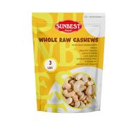 Sunbest Natural - Whole Raw Cashew, Unroasted & Unsalted Cashews for Cooking, Baking, & Toppings, On-the-Go Vegan Snack, Non-GMO Cashew Nuts Bulk in Resealable Bag, 3 Lbs
