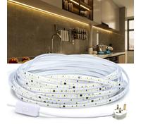 SUNBEYOND LED Strip Lights 2m,220V Flexible Outdoor Lighting Waterproof Led Tape Ribbon Adhesive,Warm White 3200K 2meters for Bedroom,Kitchen,Garden,Home Room Decoration,Indoor Lamp with Switch