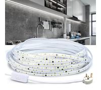 SUNBEYOND LED Strip Lights 2m,220V Flexible Outdoor Lighting Waterproof Led Tape Ribbon Adhesive,White 6000K 2meters for Bedroom,Kitchen,Garden,Home Room Decoration,Indoor Lamp with Switch