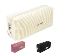 Sunbilien Pencil case,Corduroy Pencil Pouch,Stylish Simple Pen Bag with Practical Zip Makeup Bag Pencil Bag Stationery Pouch for Teenage Boys Girls School College (White)