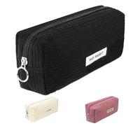Sunbilien Pencil case,Corduroy Pencil Pouch,Stylish Simple Pen Bag with Practical Zip Makeup Bag Pencil Bag Stationery Pouch for Teenage Boys Girls School College (Black)
