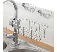 Sunbilien Stainless steel shower rack set, 2-piece set, rust proof shower kitchen faucet hanging storage rack, non perforated silver drain basket