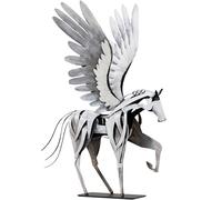 SunBlogs Art Horse Statue Décor Artwork, 24" H Handmade Metal Pegasus Greek Flying Horse Sculpture, Hand-Painted Animal Figurines for Home Living Room Office (Vintage White with Wings)