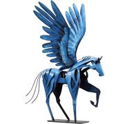 SunBlogs Art Horse Statue Décor Artwork, 24" H Handmade Metal Pegasus Gr lying Horse Sculpture, Hand-Painted Animal Figurines for Home Living Room Office (Vintage Blue with Wings)