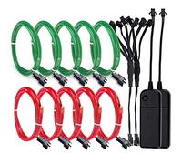 Sunboia EL Wire,2 Pack LED Costume 5 * 3.28ft Electroluminescent Wire Neon Lights Glowing Strobing Dance Party DIY Decoration Light with Controller(Green+Red)