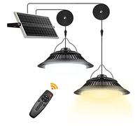 SunBonar Solar Shed Lights Indoor 2 Pack, 3200K/4000K/6000K Dimmable Daytime Available Solar Pendant Lights Outdoor with ON Off Switch & Remote Solar Hanging Chandelier Lights for Home Barn Garage