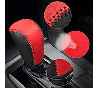 SUNBREATH Compatible with DIY Genuine Leather Gear Shift Knob Cover Interior Accessories Protective Cover Decoration for Honda 10th Civic 2016 2017 2018 2019 2020 Black Red with Red Stitches