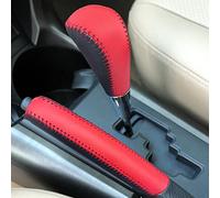 SUNBREATH Compatible with Genuine Leather Hand-Stitched Handbrake Cover Gear Shift Knob Cover Interior Accessories Protective Cover Decoration for Toyota RAV4 2009 2010 2011 2012 Black Red