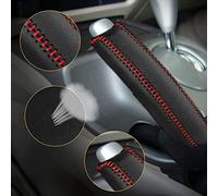 SUNBREATH Compatible with Genuine Leather Hand-Stitched Handbrake Cover Interior Accessories Protective Cover Decoration for Honda Civic 2006 2007 2008 2009 2010 2011 Red Line
