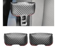 SUNBREATH Universal Car Seat Belt Buckle Cover Carbon Fiber Leather Seatbelt Clip Protector Decoration Accessories Style B for Most Vehicles 2PCS Black with Red Stitches