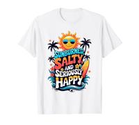 Sunburned, Salty and Seriously Happy Retro Beach Vibes Value Graphic T-Shirt, Men, White, S