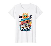 Sunburned, Salty and Seriously Happy Retro Beach Vibes Value Graphic T-Shirt, Women, White, M