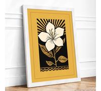 Sunburst Bloom Botanical Framed Wall Art Print A2 (59.4×42cm) White, Wall Decor for Living Room, Bedroom, Office & Home, Ready to Hang, Art Gift