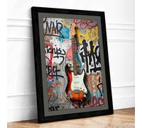 Sunburst Electric Guitar Urban Art Framed Wall Art Print A2 (59.4×42cm) Black, Wall Decor for Living Room, Bedroom, Office & Home, Ready to Hang, Art Gift