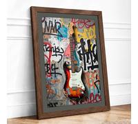Sunburst Electric Guitar Urban Art Framed Wall Art Print A2 Walnut | Ready to Hang, Premium Gi Paper, Fade-Resistant Inks, Securely Packaged, UK Made