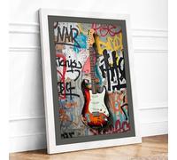 Sunburst Electric Guitar Urban Art Framed Wall Art Print A4 (29.7×21cm) White, Wall Decor for Living Room, Bedroom, Office & Home, Ready to Hang, Art Gift