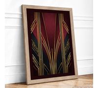 Sunburst Elegance Art Deco Framed Wall Art Print A1 (84.1×59.4cm) Oak, Wall Decor for Living Room, Bedroom, Office & Home, Ready to Hang, Art Gift