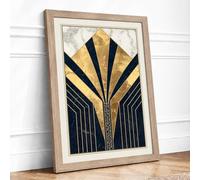 Sunburst Elegance Art Deco Framed Wall Art Print A1 (84.1×59.4cm) Oak, Wall Decor for Living Room, Bedroom, Office & Home, Ready to Hang, Art Gift