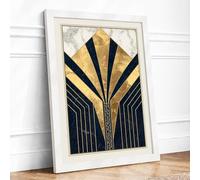 Sunburst Elegance Art Deco Framed Wall Art Print A1 (84.1×59.4cm) White, Wall Decor for Living Room, Bedroom, Office & Home, Ready to Hang, Art Gift