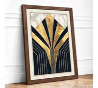 Sunburst Elegance Art Deco Framed Wall Art Print A3 (42×29.7cm) Walnut, Wall Decor for Living Room, Bedroom, Office & Home, Ready to Hang, Art Gift