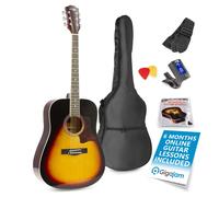 MAX SoloJam Beginner Acoustic Guitar Starter Kit - Sunburst with Case, Strap, Tuner, Picks and 6 Months Lessons, Ideal Starter Package for New Learners