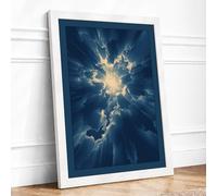 Sunburst Through Clouds Minimalist Framed Wall Art Print A2 (59.4×42cm) White, Wall Decor for Living Room, Bedroom, Office & Home, Ready to Hang, Art Gift