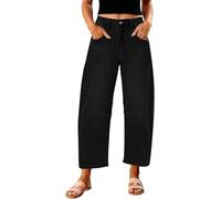 Suncadmious Barrel Jeans for Women Trendy High Waisted Wide Leg Baggy Cropped Relax Fit Stretch Denim Trouser Ankle Pants (Black,M)