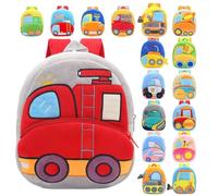 Suncadmious Cute Cartoon Car-Themed Plush Backpack for Children-Perfect for Elementary School, Preschool, and Preschool-Aged Children (Fire brigade)