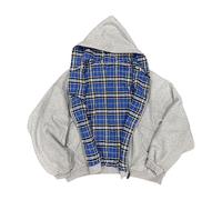 Suncadmious Men's and women's Y2K plaid patchwork zipper hoodie 2000s rock street style rap loose printed hooded sweatshirt (Grey Plaid,L)