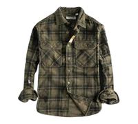 Suncadmious Men's Classic Checkered Corduroy Long-Sleeve Shirt for Spring and Fall Lightweight Long-Sleeve Button-Down Collar Checkered Corduroy Shirt