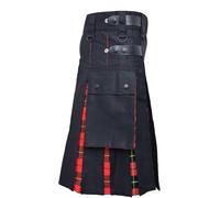 Suncadmious Modern Utility Kilts-Men's Plus Size Scottish Hybrid Black Cotton & Acrylic Wool Tartan Utility Kilts (Black 1,5XL)