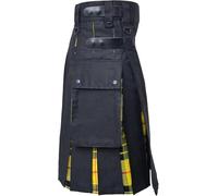 Suncadmious Modern Utility Kilts-Men's Plus Size Scottish Hybrid Black Cotton & Acrylic Wool Tartan Utility Kilts (Yellow,XXL)