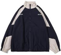 Suncadmious Varsity Jacket Women Harajuku Hip Hop Coats Unisex Vintage Cargo Jackets Bomber Lightweight Jackets (XXL,Blue)