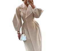 Suncadmious Women Double Breasted Lapel Pea Coats Ankle Length Solid Color Overcoat Lantern Sleeve Maxi Long Trench Coat (Beige,S)