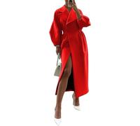 Suncadmious Women Double Breasted Lapel Pea Coats Ankle Length Solid Color Overcoat Lantern Sleeve Maxi Long Trench Coat (red,S)