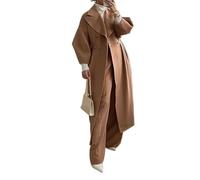 Suncadmious Women Double Breasted Lapel Pea Coats Ankle Length Solid Color Overcoat Lantern Sleeve Maxi Long Trench Coat (Khaki,M)