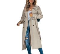 Suncadmious Women's Double Breasted Long Trench Coat Windproof Classic Lapel Slim Overcoat with Belt (Khaki,M)