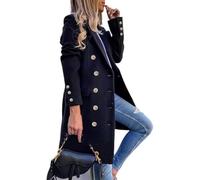 Suncadmious Womens Fall Winter Wool Coats Double Breasted Midi Peacoat Trench Coats (Black,XXL)