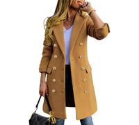 Suncadmious Womens Fall Winter Wool Coats Double Breasted Midi Peacoat Trench Coats (Yellow,XL)