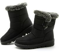 Suncadmious Women's Fashionable Warm Fleece-Lined Velcro Waterproof Snow Boots Comfortable Casual Thick-Sole Insulated Snow Boots (Black,36)