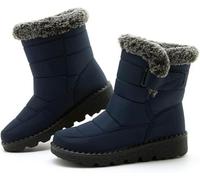 Suncadmious Women's Fashionable Warm Fleece-Lined Velcro Waterproof Snow Boots Comfortable Casual Thick-Sole Insulated Snow Boots (Blue,36)