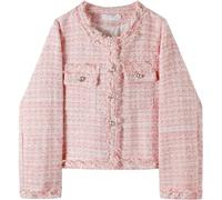 Suncadmious Women's Plaid Pink Tweed Blazer Elegant Workwear Slim Jacket Fashionable Versatile Tweed Blazer Elegant Checkered Cropped Jacket (Pink,M)