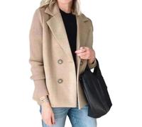Suncadmious Women's Spring Lapel Button Knit Patchwork Sleeve Casual Jacket Business Tie Button Casual Tweed Blazer Double Breasted Blazer Sweater (Khaki,L)