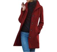 Suncadmious Women's Winter Elegant Warm Long Coat Business Office Slim Long Suede Tweed Coat Double Single-Breasted Windproof Warm Classic Trench Coat (Red,XL)