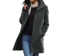 Suncadmious Women's Winter Elegant Warm Long Coat Business Office Slim Long Suede Tweed Coat Double Single-Breasted Windproof Warm Classic Trench Coat (Gray,L)
