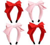 Suncalla 4 Pcs Christmas Bow Headbands for Women Red Green Big Bow Headbands Bulk Cute Holiday Top Bowknot Hair Hoop Hair Band Accessories for Women Girls Christmas Gift (Red and Pink)