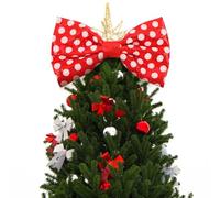Suncalla Red and White Christmas Tree Topper Bow Mouse Tree Topper 14x8'' Large Red and White Polka-dot Sequin Bow for Indoor Outdoor Christmas Decoration Xmas Party Favors Holiday Treetop Decoration