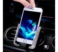 SUNCARACCL Bling Car Phone Holder Mini Dash Air Vent Automatic Phone Mount Universal 360°Adjustable Crystal for Women and Girls (White)