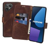 Suncase Book-Style Case Compatible with Fairphone 4 Leather Case (Slim Fit) Leather Mobile Phone Case Protective Case with 3 Card Slots in Antique Coffee